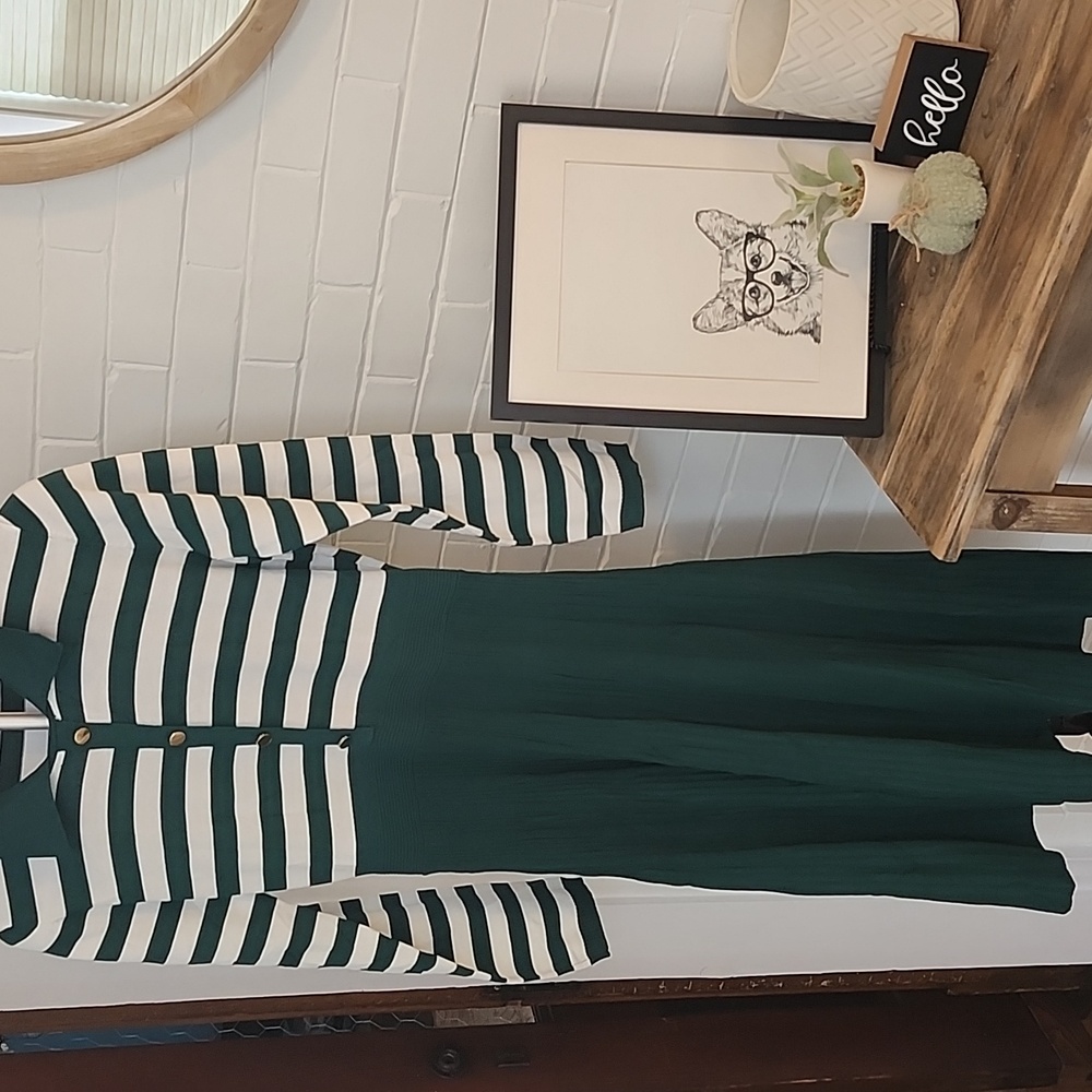 Green and White Striped Dress, Large